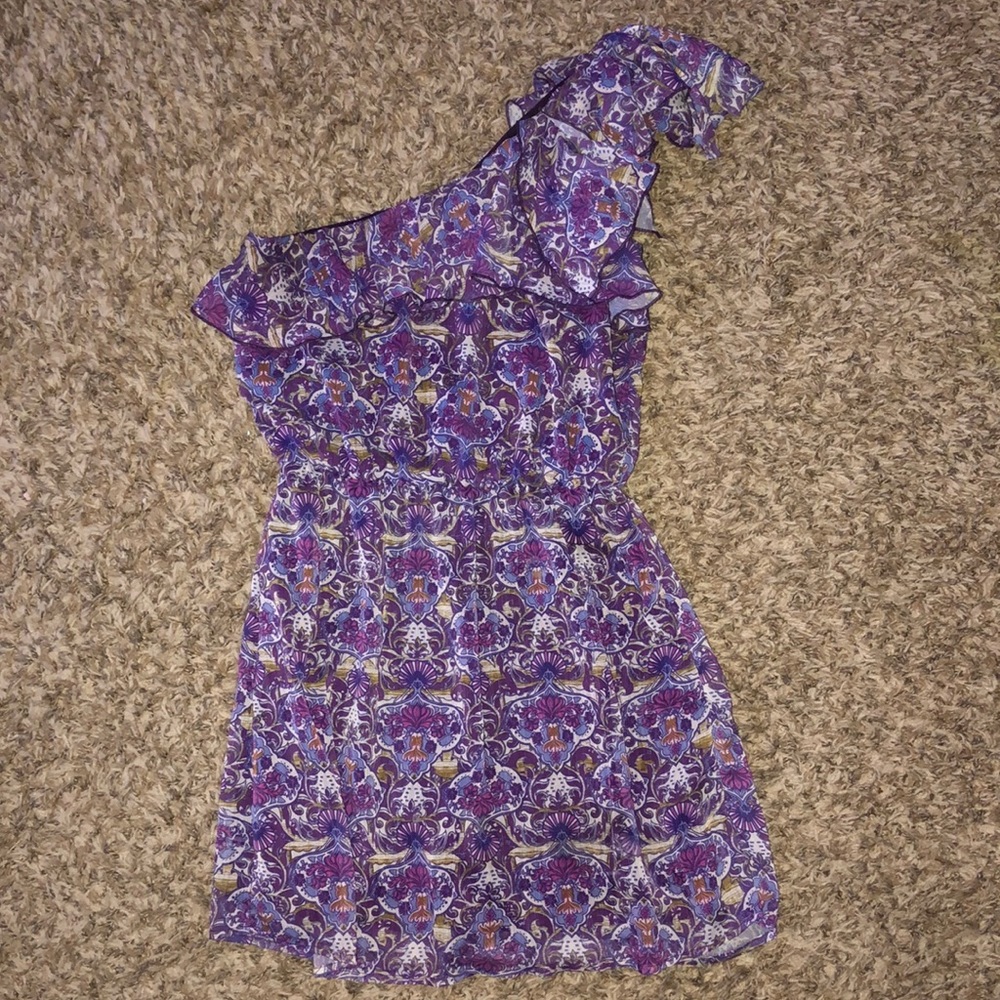One Shoulder Purple Pattern Dress
